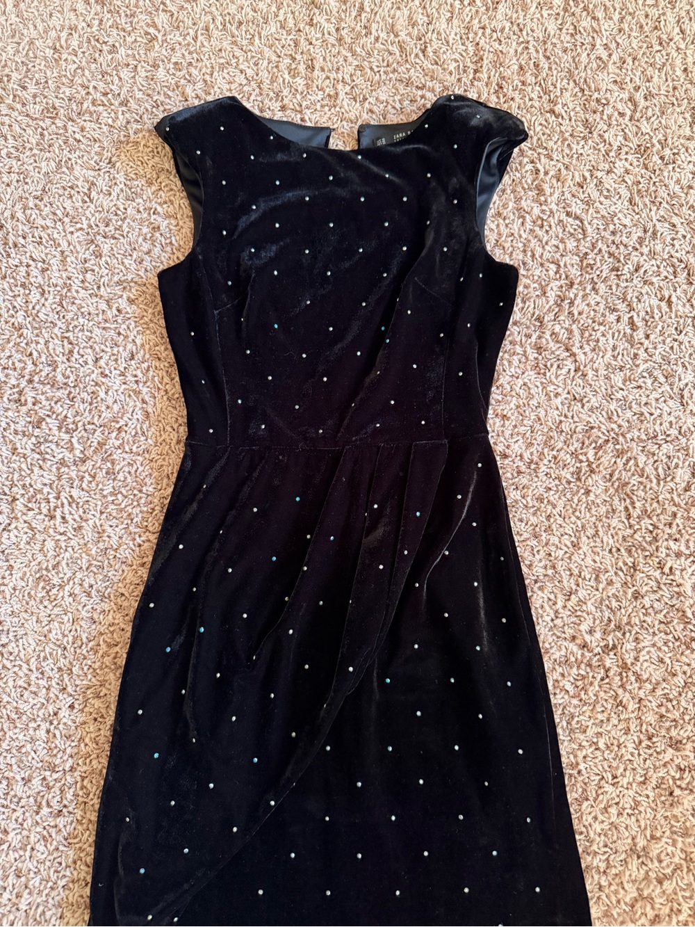 Zara Black Velvet Midi Dress with Sparkling Dots